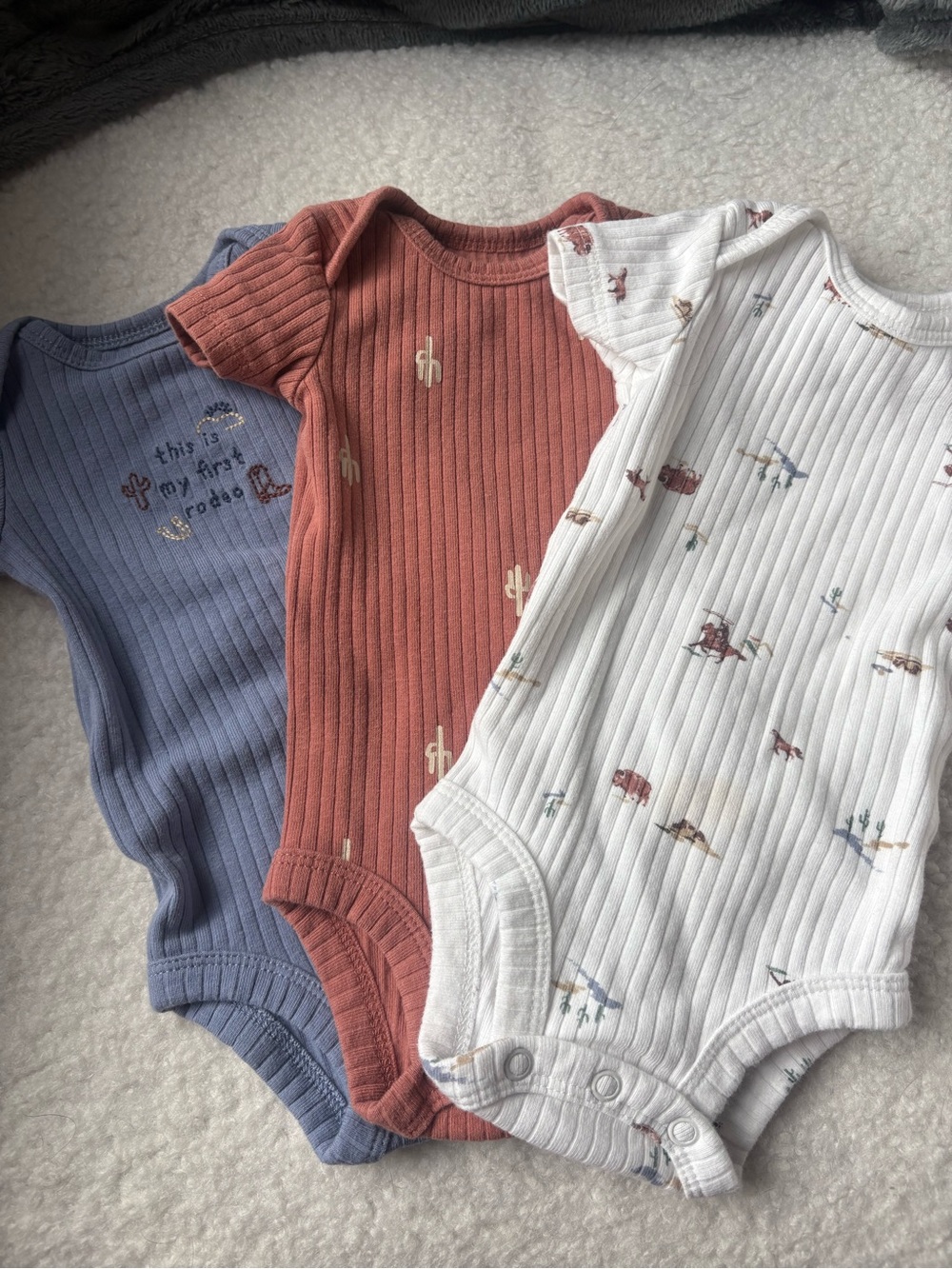 Carter's 3-Pack Ribbed One-Piece Bodysuits - White, Rust, Blue